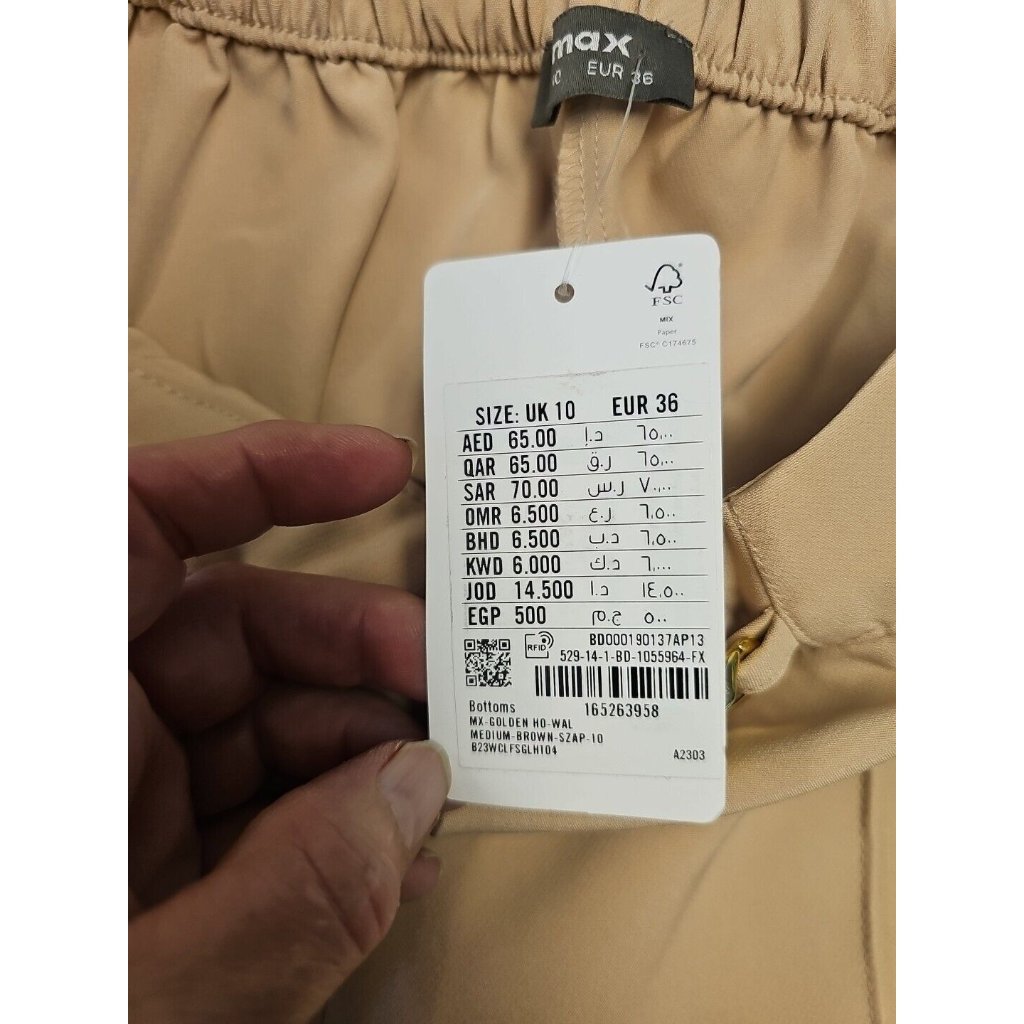 Max Wide Leg Trousers Tan Brown Gold Chain Accent High Waist Pants Uk 10 Eur 36 — image 6 of 8